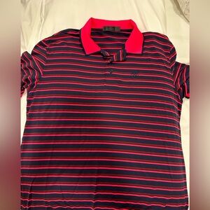 G/FORE bright pink and Navy Striped Polo. Size large